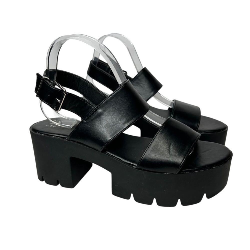 New Faux Leather Chunky Black Platform Sandals 9 Slingback Design